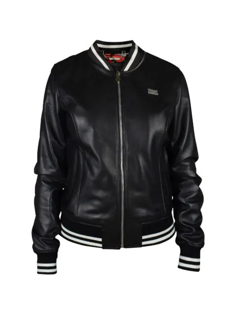 Philipp Plein elasticated trim bomber jacket Black PPFEMMEBOMBERBLANC1
