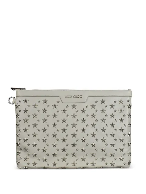 Jimmy Choo embossed stars leather clutch bag Grey DEREKEMG16