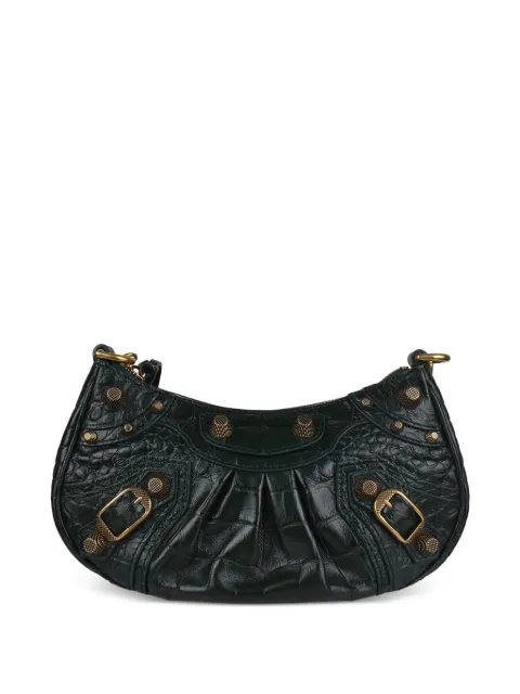 Balenciaga crocodile-embossed cagole leather shoulder bag Green 232342F048051