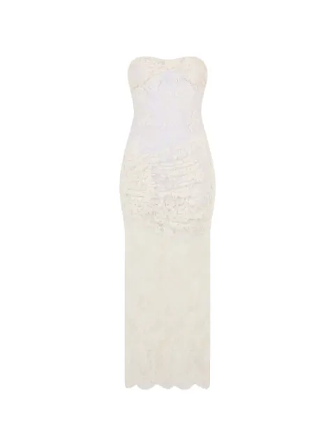 The Mannei lace-overlay ruched mxi dress Neutrals AW25001