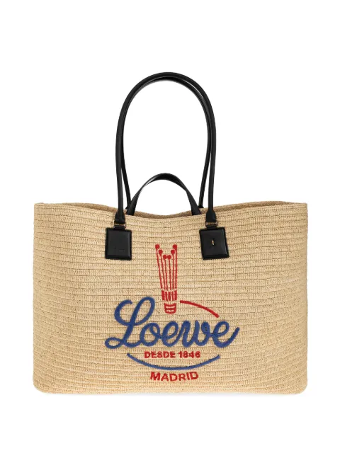 LOEWE XL Verano embroidered-logo woven tote bag Neutrals A933DMTX02