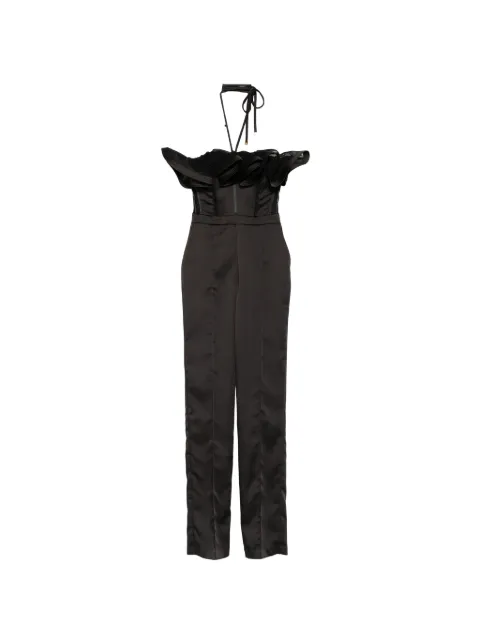 Elisabetta Franchi stretch satin jumpsuit with maxi ruffle Black TU06562E2
