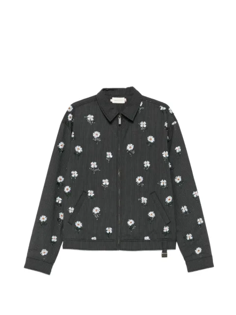 Honor The Gift floral-embroidered pinstripe overshirt Grey HTG260168