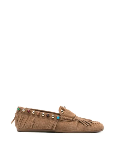 Bibi Lou fringe-trimmed studded loafers Neutrals 973Z60IN