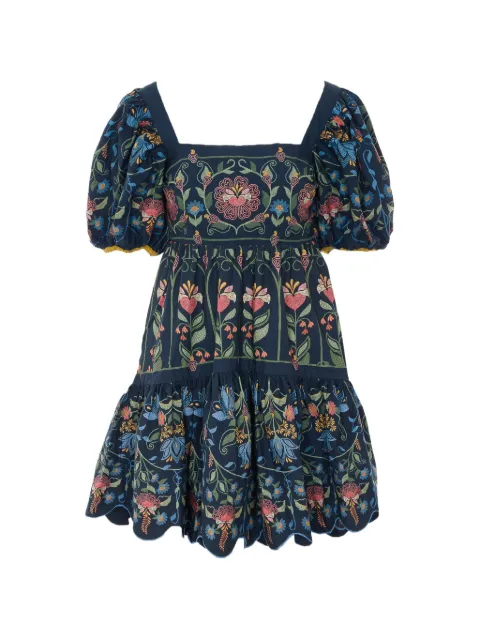 FARM Rio floral-embroidered puff-sleeve mini dress Blue 358191