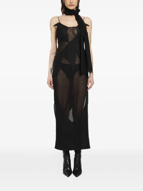YEHUAFAN semi-sheer midi dress Black C1001022