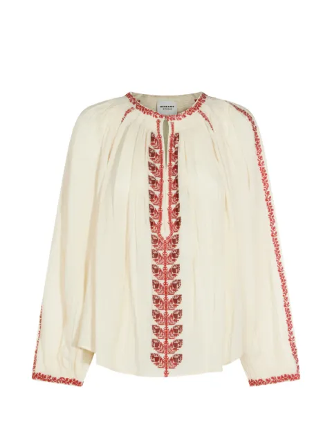 MARANT ÉTOILE Lena embroidered pleated tunic Neutrals 26PHT0841FAD1J16E