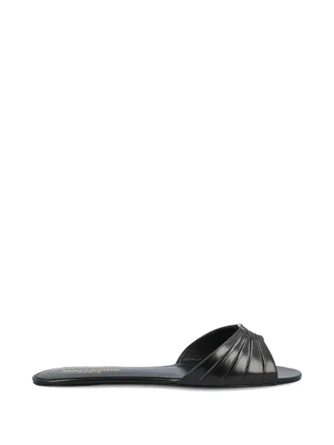 Saint Laurent Babylone pleated logo leather flats Black 869658AAEHF