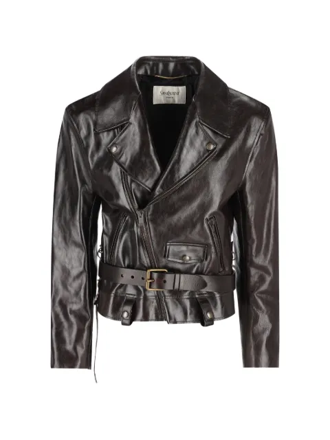 Saint Laurent belted leather jacket Brown 865713YCVG2