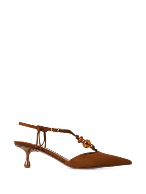 Jimmy Choo Lauri 50 tan mix suede slingbacks pump with beads Brown LAURI50IPV