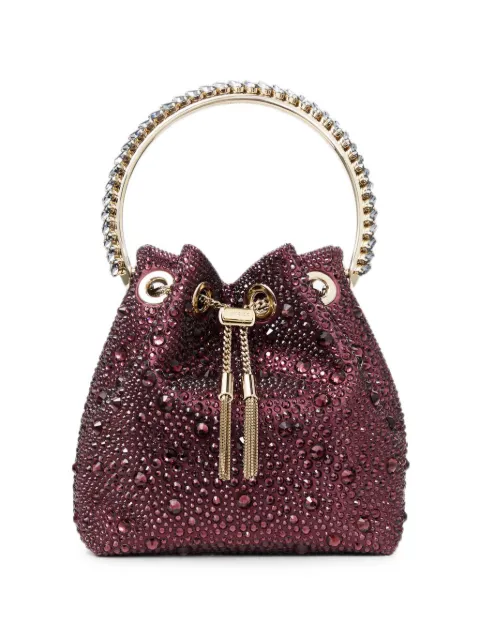 Jimmy Choo Bon Bon deep merlot and crystal hotfix bucket bag with crystal handle Red BONBONMJS
