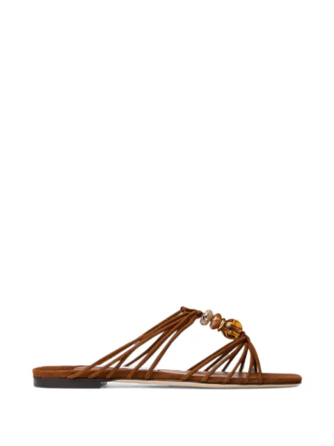Jimmy Choo Lova mule flat tan mix suede flats with beads Brown LOVAMULEFLATIPV