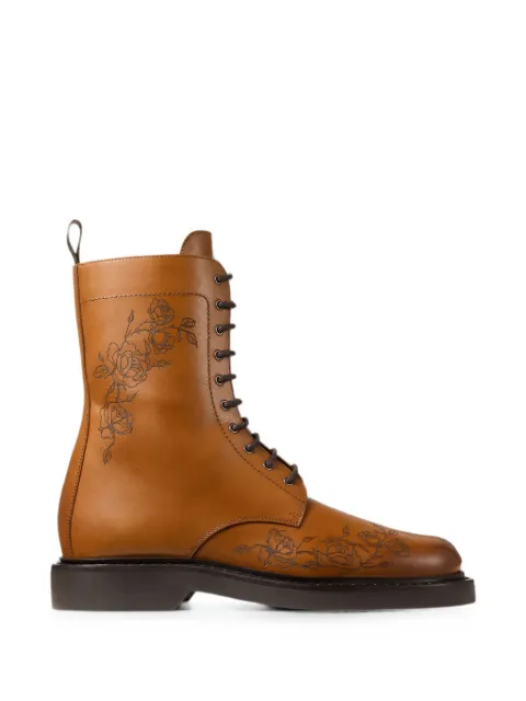 Jimmy Choo Rowan tan waxed calf leather derby boots with rose motif Brown ROWANDERBYBOOTEKQ