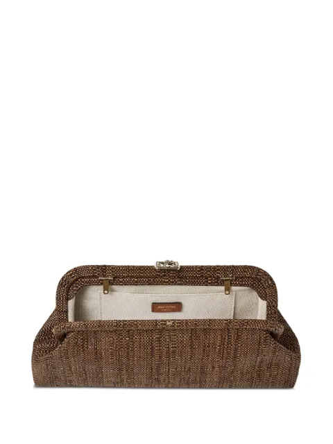 Jimmy Choo Skylar tan fine raffia clutch bag with square JC clasp Brown SKYLARGHO