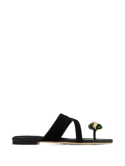 Jimmy Choo Emeri Stone flat black and clover suede flat sandals Black EMERISTONEFLATBSB