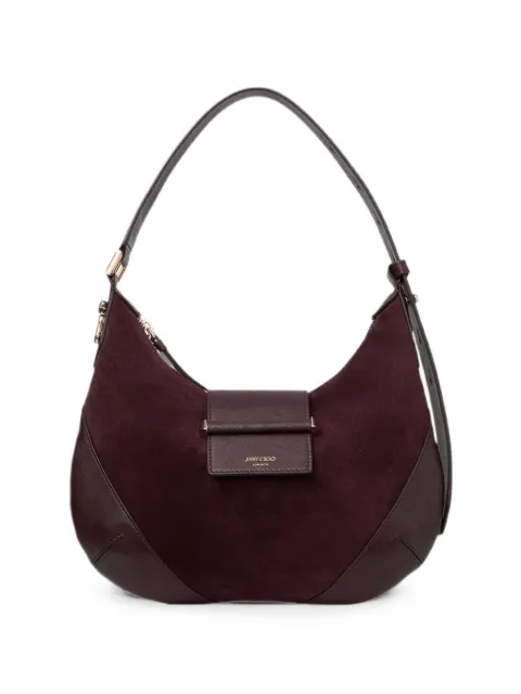 Jimmy Choo Bar M deep merlot suede shoulder bag with biker leather trim Brown BARHOBOMEQW