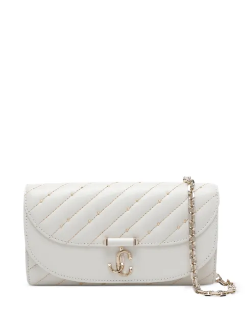 Jimmy Choo JC logo studded leather wallet on chain Neutrals AVNCURVEWALLETCHNCQM