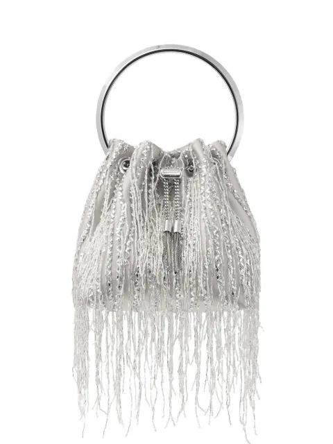 Jimmy Choo Bon Bon fringe-detailed bucket bag Silver BONBONTQE