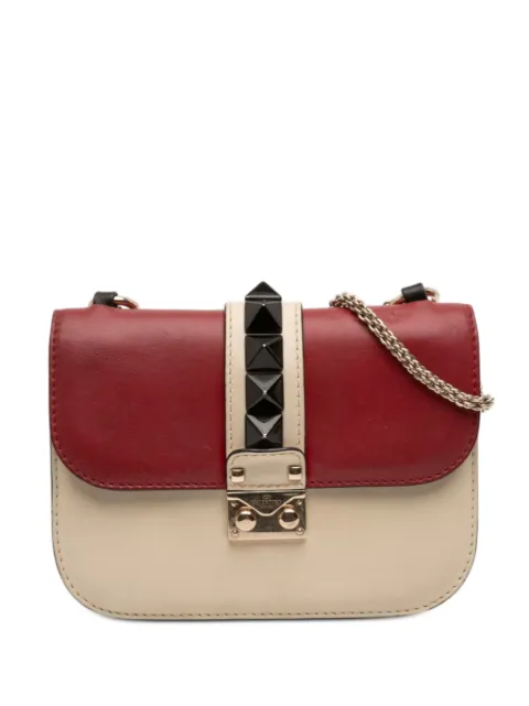 Valentino Garavani Pre-Owned 2000-2017 Small Tricolor Calfskin Rockstud Glam Lock crossbody bag White GYIZKNQPA9974GVQ