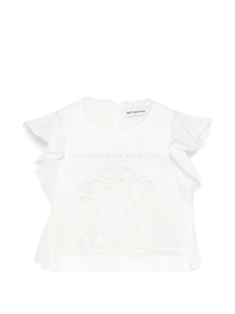 Self-Portrait lace-detail ruffled top White AC26008TW