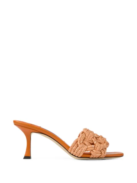 Jimmy Choo Chara 70 sunset orange leather and crochet raffia-effect mule sandals Orange CHARA70RSW