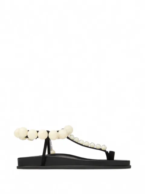 Jimmy Choo Miro pearl-embellished leather sandals Black MIROFLATEYK
