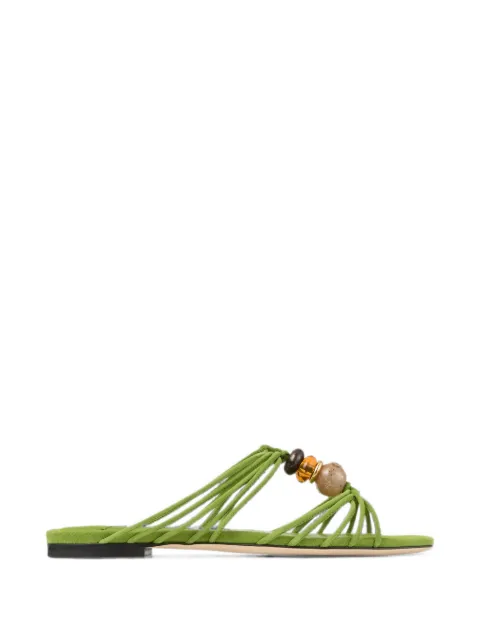 Jimmy Choo Lova mule flat clover mix suede flats with beads Green LOVAMULEFLATIPV