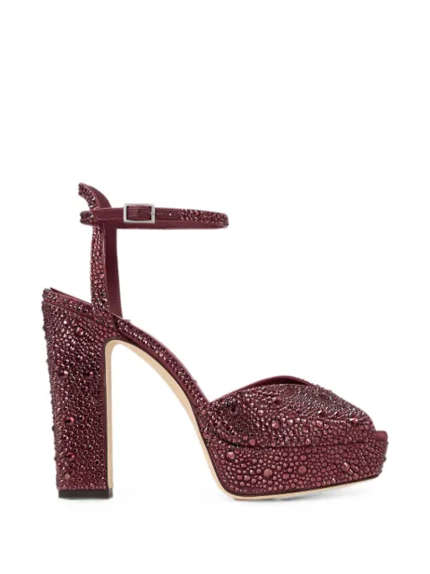 Jimmy Choo Sacaria Platform 120 deep merlot satin platform sandals with dégradé crystals Red SACARIAPF120SWQ