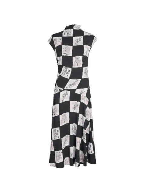 Karl Lagerfeld checkerboard-print gathered midi dress Black B3W13021A48