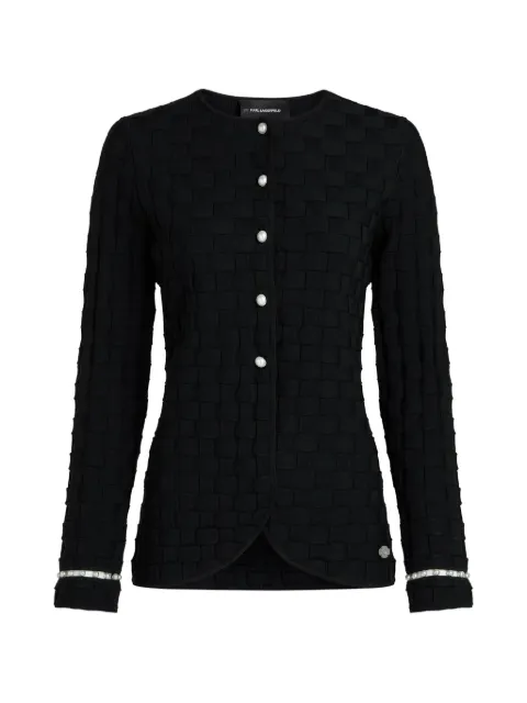 Karl Lagerfeld pearl-embellished basket-weave cardigan Black B3W18021999