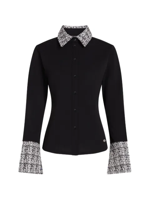 Karl Lagerfeld bouclé-trim long-sleeve polo shirt Black B3W17086B84