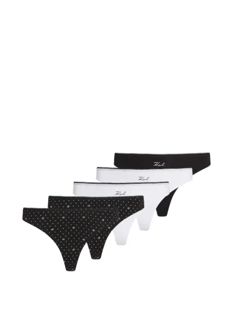 Karl Lagerfeld polka-dot logo-print cotton thongs (set of five) Black B3W47015B82