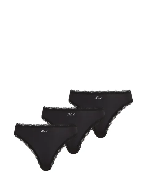 Karl Lagerfeld Signature lace-trim thongs (set of three) Black B3W47012999