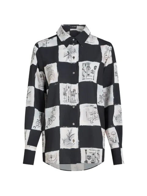 Karl Lagerfeld checkerboard sketch-print shirt Black B3W11017A48