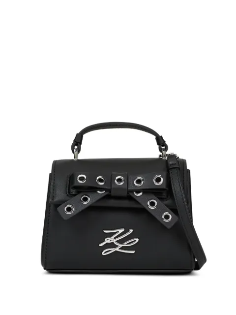 Karl Lagerfeld K/Autograph eyelet-embellished bow top handle bag Black B3W303341RC