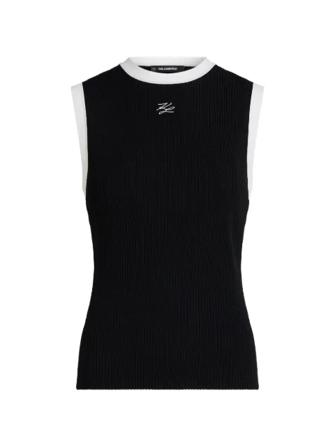 Karl Lagerfeld ribbed-knit contrast-trim tank top Black B3W18042998