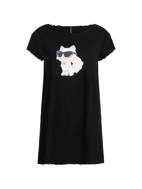 Karl Lagerfeld Ikon Choupette bow-detail cotton pajama dress Black B3W45008999