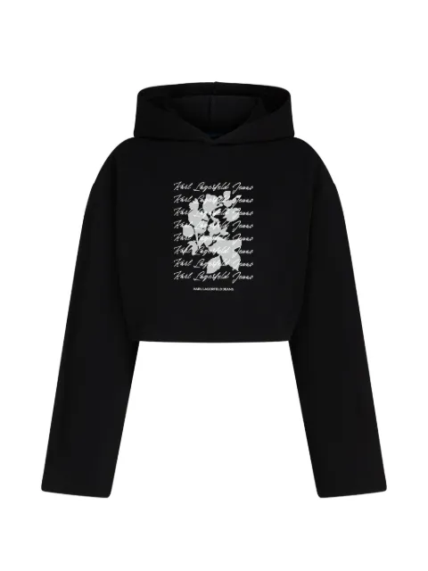 Karl Lagerfeld Jeans cropped flocked floral hoodie Black B3W20014999