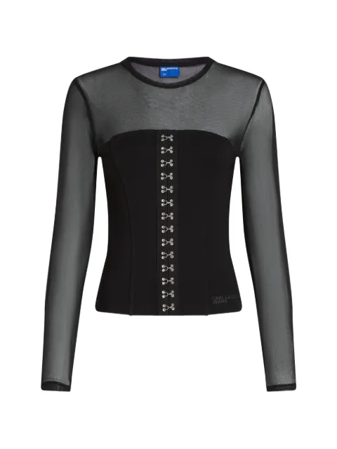 Karl Lagerfeld Jeans mesh-panelled hook-and-eye top Black B3W17016999