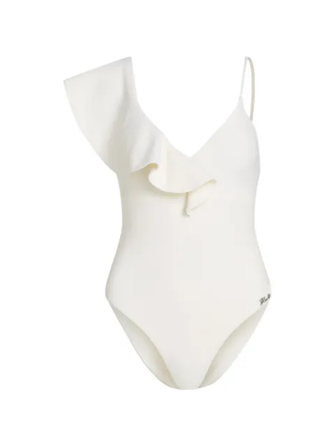 Karl Lagerfeld ruffle-trim one-shoulder swimsuit White B3W46027B09