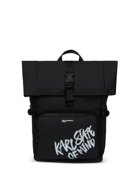 Karl Lagerfeld Jeans slogan-print buckled backpack Black B3M30224