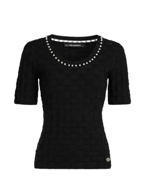Karl Lagerfeld pearl-embellished basket-weave top Black B3W18022999