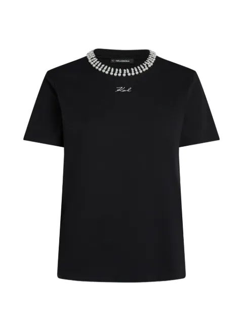 Karl Lagerfeld Faux-pearl neck T-shirt Black B3W17057999