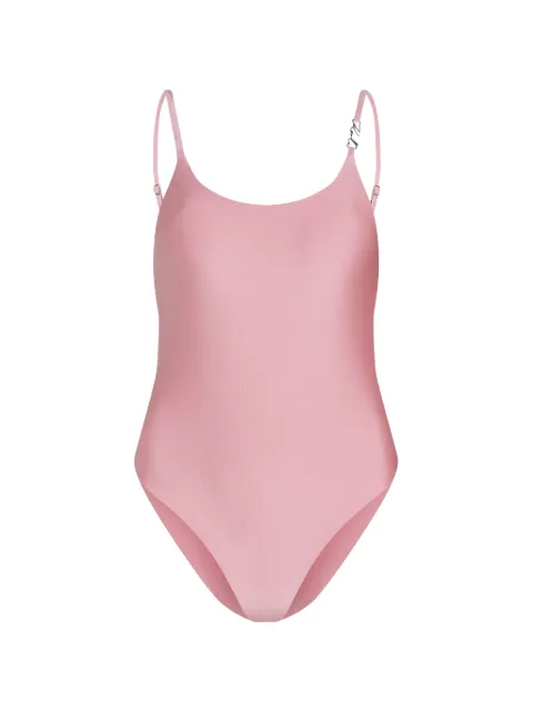 Karl Lagerfeld logo-plaque metallic swimsuit Pink A3W460111VJ