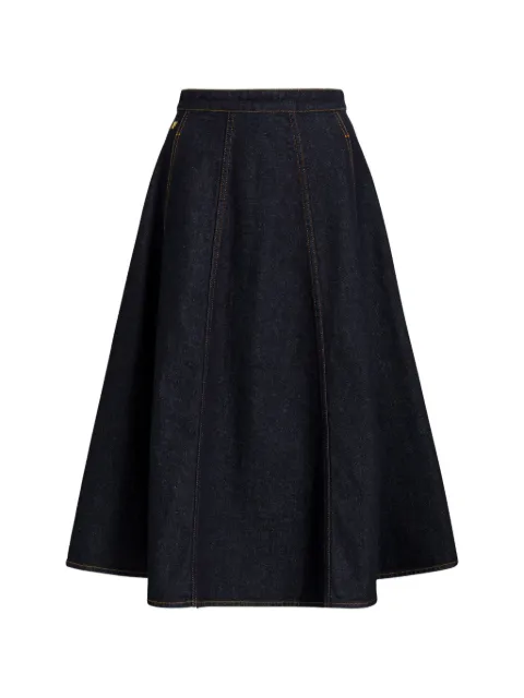 Alberta Ferretti contrast-stitch panelled midi skirt Blue A011566300290
