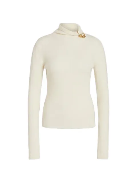 Alberta Ferretti gold-tone brooch ribbed-knit sweater Neutrals AEF262U09186603