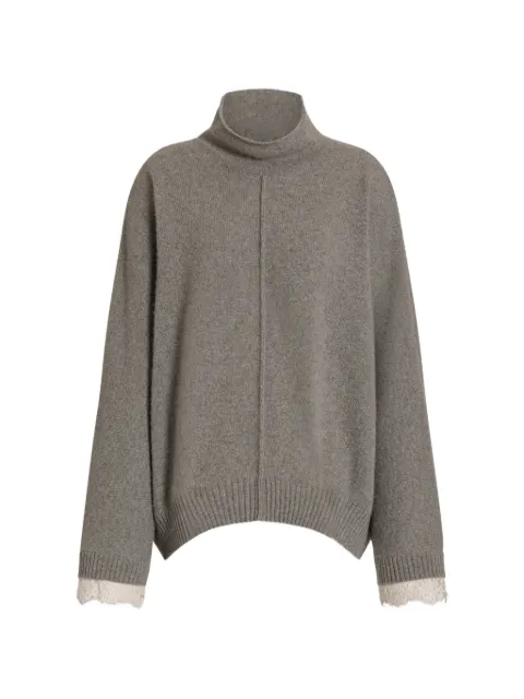 Alberta Ferretti lace-trimmed high-neck sweater Grey AEF262U09226601