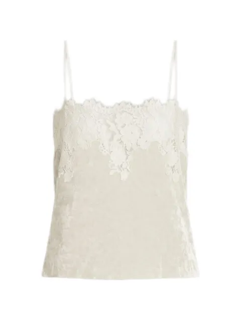 Alberta Ferretti lace-trim velvet top Neutrals AEF262U08056645