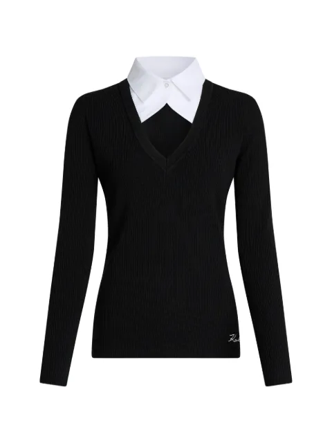 Karl Lagerfeld contrast-collar ribbed-knit polo top Black B3W18024998