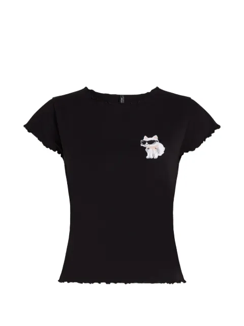 Karl Lagerfeld Ikon Choupette bow-detail cotton T-shirt Black B3W45009999